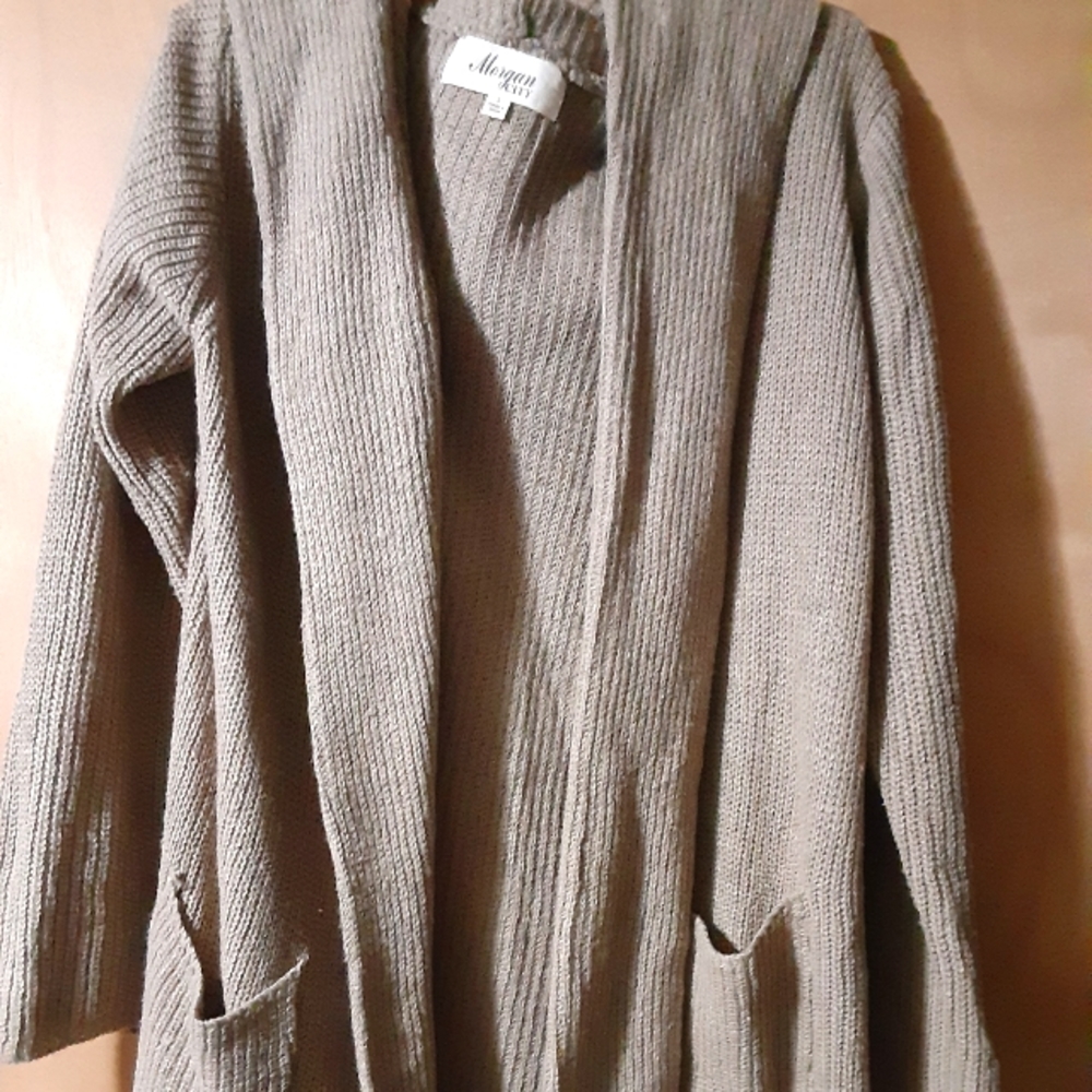 Women's light brown cardigan with hood